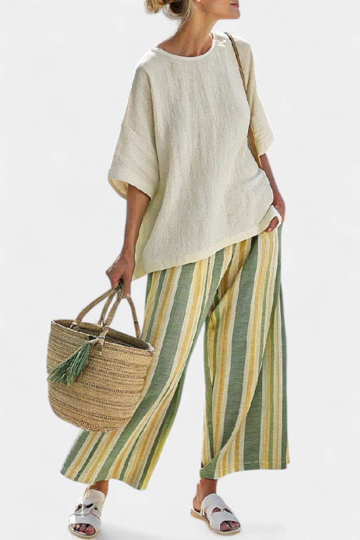 Ellowyn | Sophisticated Top & Striped Linen Pants